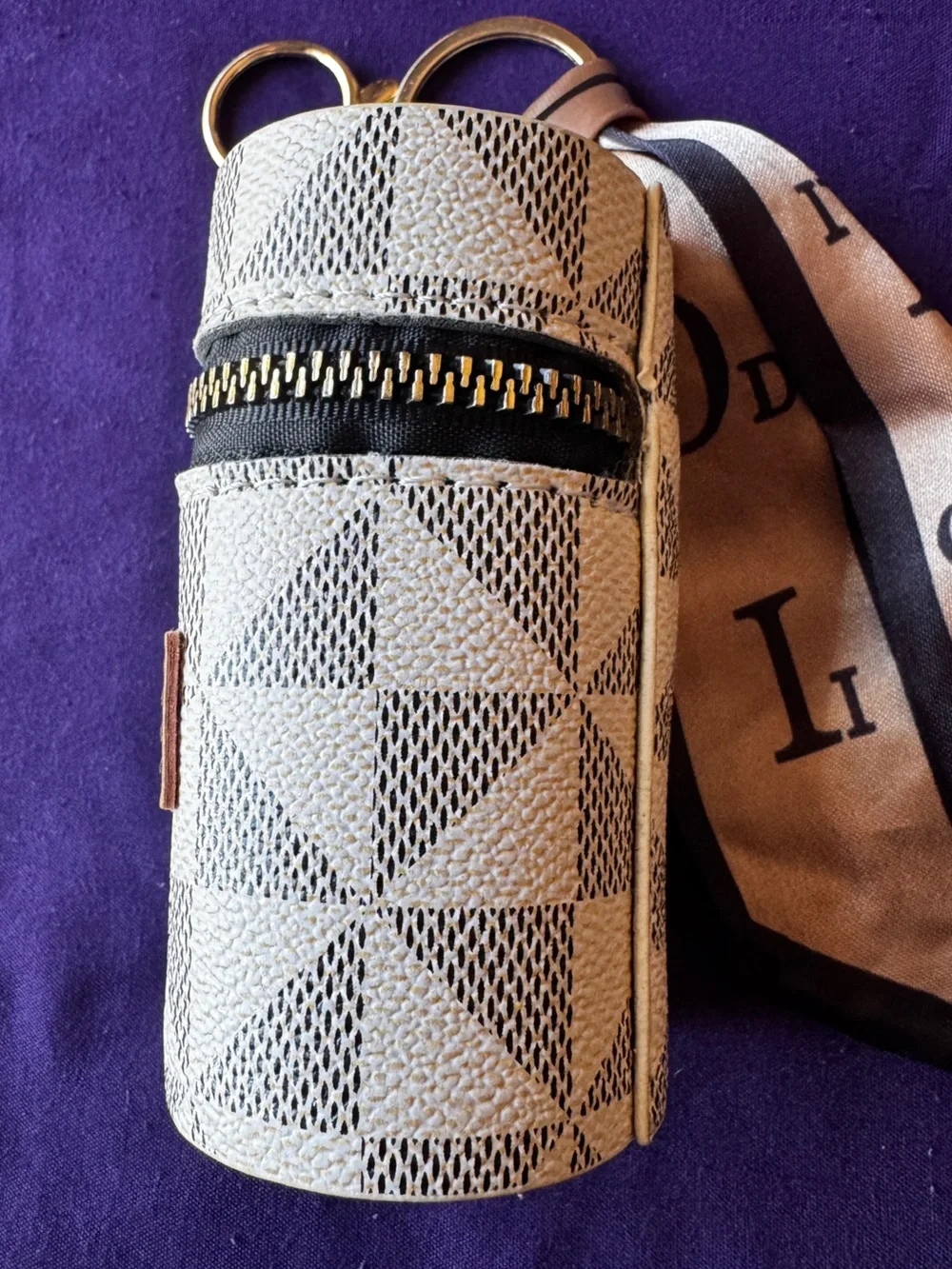 Canvas Patterned Pouch with Scarf Accent NWOT